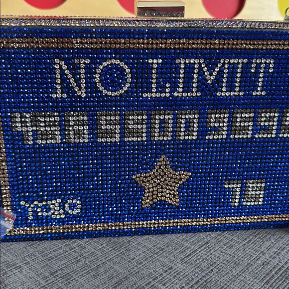 NO LIMIT Credit Card Blue Rhinestone Purse Crossbody Clutch NWT - Picture 3 of 9